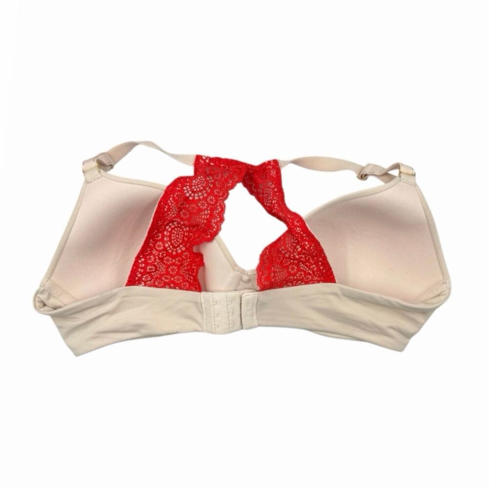 Soma 36D Geo Embraceable Porcelain & Red Lace Racerback Wireless Comfortable Bra - Picture 2 of 7